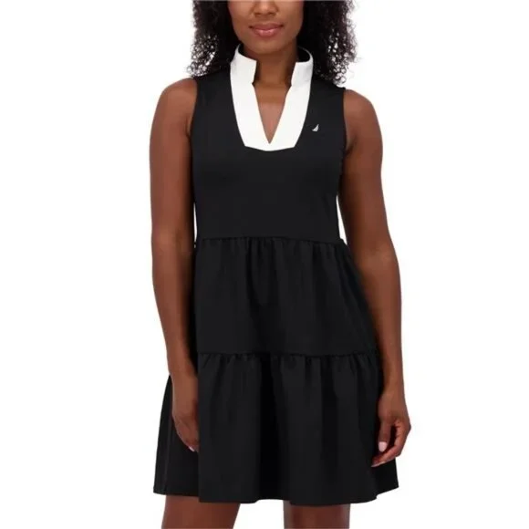Nautica Jeans Women's Sleeveless Tiered Dress  (Black, Large) - Picture 3 of 5